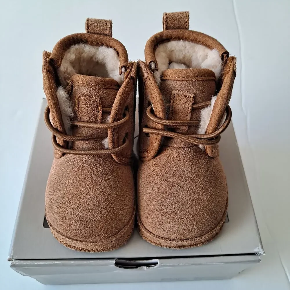 NWB UGG Baby Neumel Suede Wool Lined Ankle Boots Chestnut Kids Infant Size 0/1
